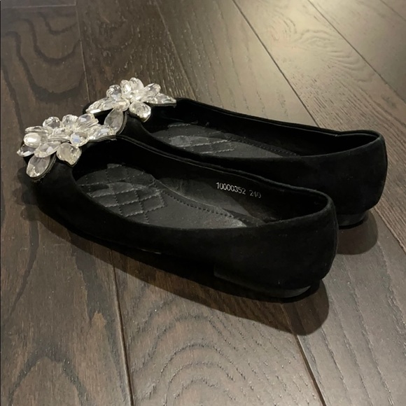 Crystal front Japanese Black Flats Super Comfy - Picture 2 of 3